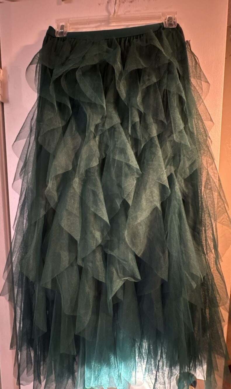 Soho Apparel Young Contemporary Dark Green Tiered Tulle Midi Skirt